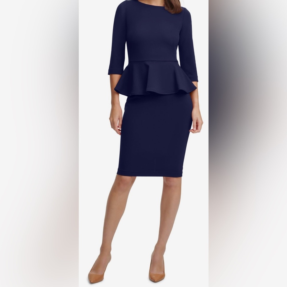 Calvin Klein Navy Blue Peplum Pencil Dress